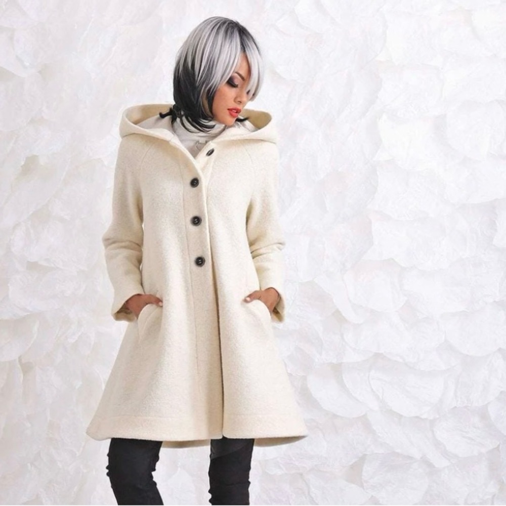 Wool Hooded Swing Coat Jacket